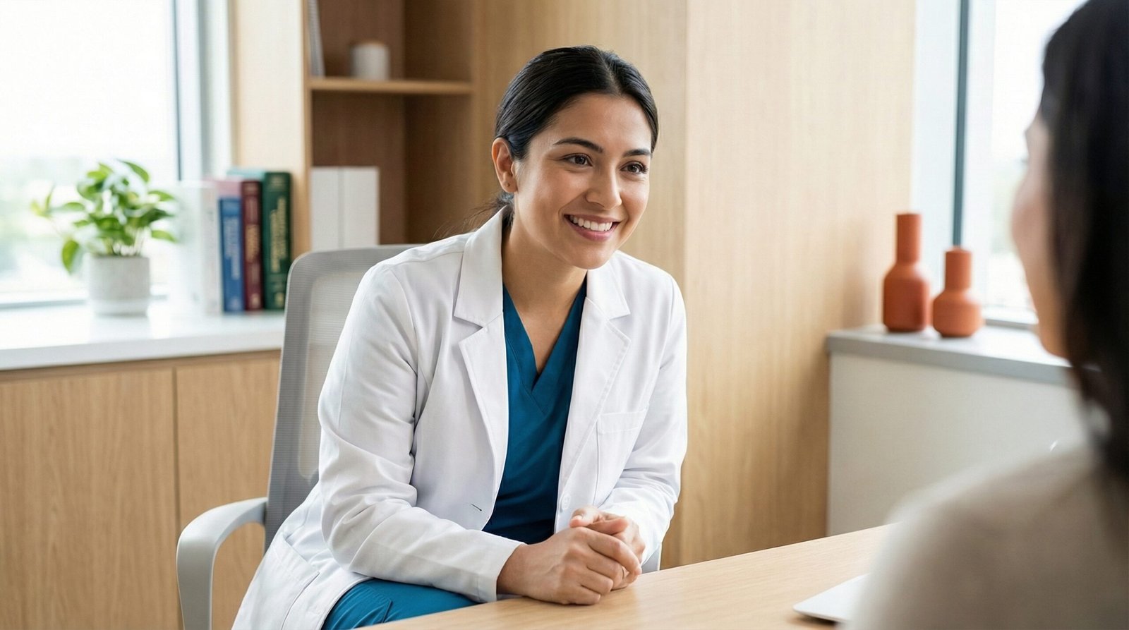 Consulta Médica con Empatía | Humus Connect Doctora de Humus Connect en Guadalajara brindando atención médica con empatía y trato humano a un paciente en consulta.